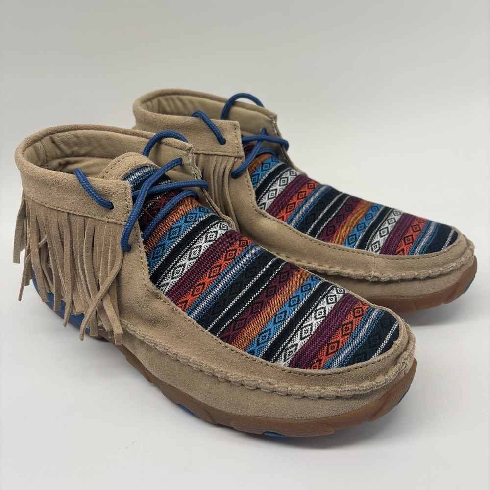 Twisted X Boots Womens 9M Tan Suede‎ Serape Fringe Chukka Driving Moc Western